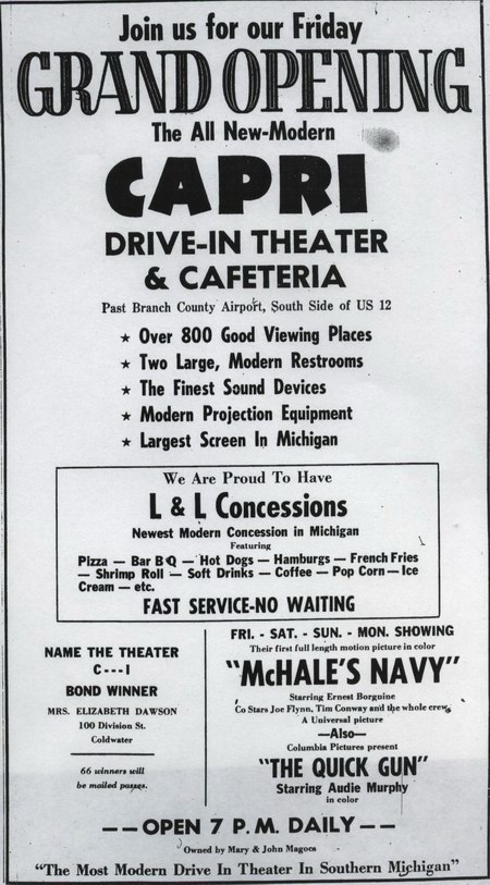 Capri Drive-In Theatre - Grand Opening Ad
